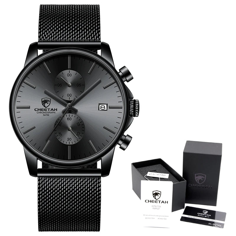 2021 Men Watch CHEETAH Brand Fashion Sports Quartz Watches Mens Leather Waterproof Chronograph Clock Business Relogio Masculino