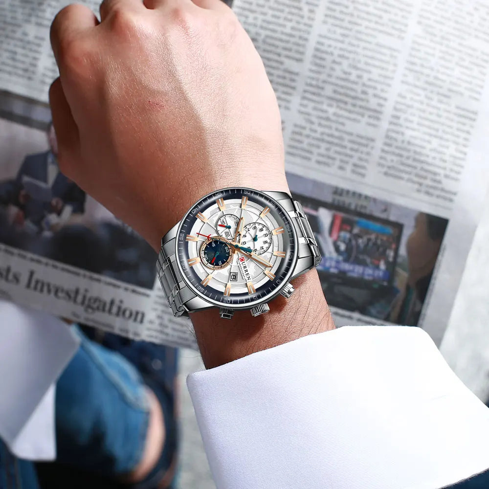CURREN Man WristWatch Waterproof Chronograph Men Watch Military Top Brand Luxury Gold Stainless Steel Sport Date Male Clock 8362