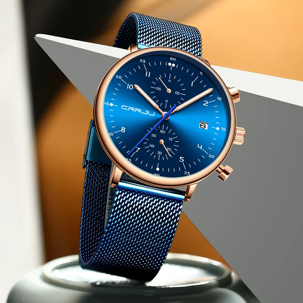 Mens Watch CRRJU Luxury Top Brand Men Stainless Steel WristWatch Men's Military waterproof Date Quartz watches relogio masculino