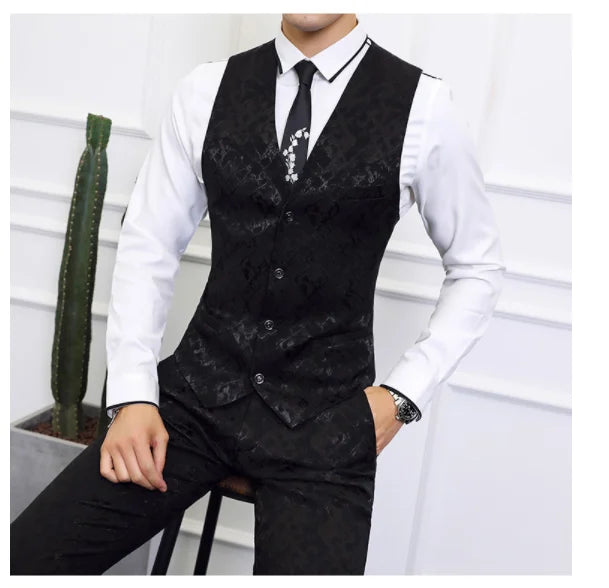 High-end Brand Suit Men Clothing Fashion Business Banquet Wedding Blazers Jacket with Vest and Pants Black / Blue Size 6XL
