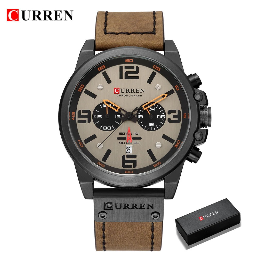 CURREN Fashion Casual Date Quartz Watches For Men Fashion Leather Sports Men's Wrsitwatch Chronograph Male Watch