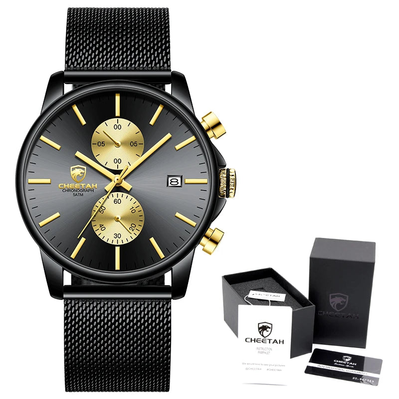 2021 Men Watch CHEETAH Brand Fashion Sports Quartz Watches Mens Leather Waterproof Chronograph Clock Business Relogio Masculino