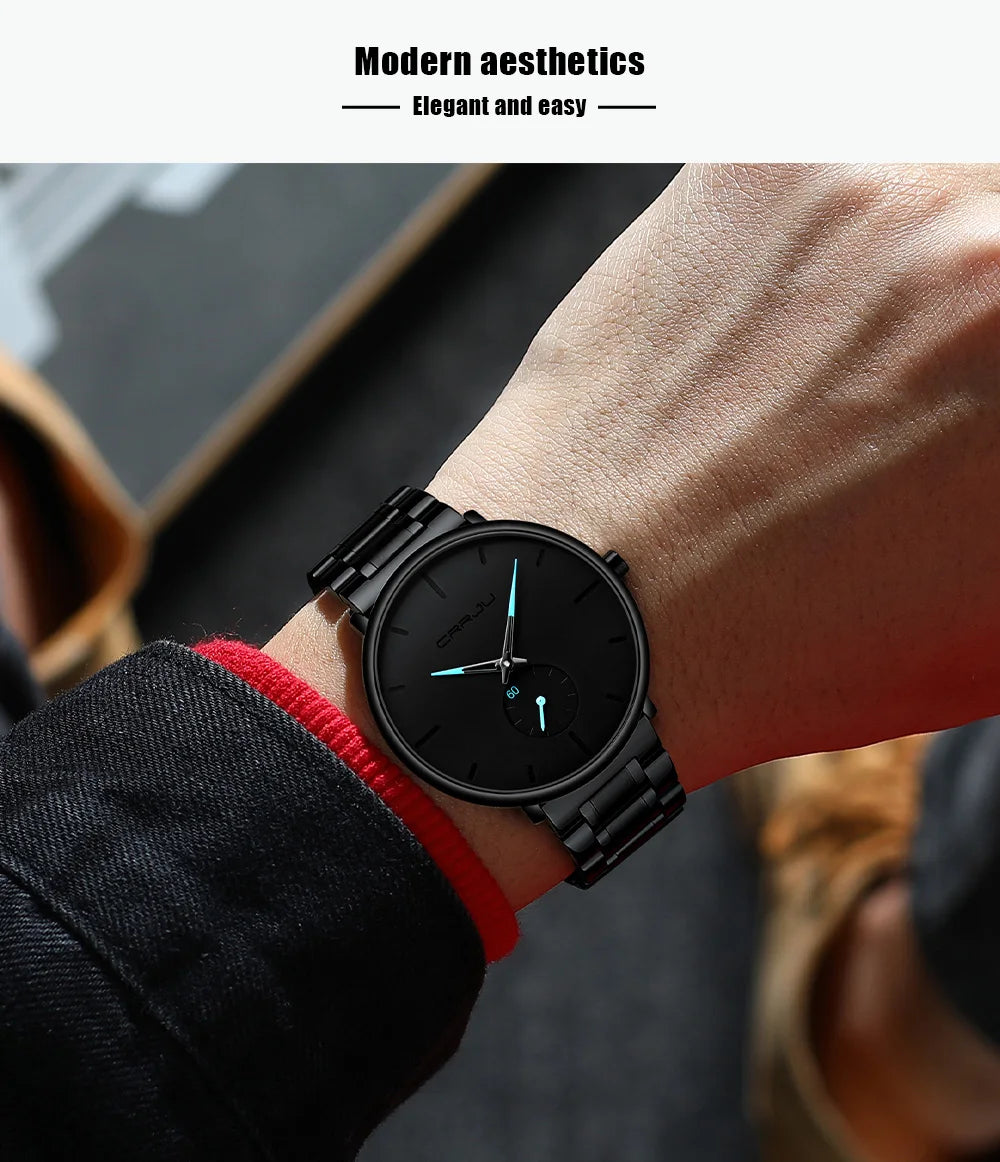 CRRJU Mens Watches Stainless Steel Men's Wrist Watch Casual Luxury Waterproof Sport Watch for Men Quartz Watch Relogio Masculino