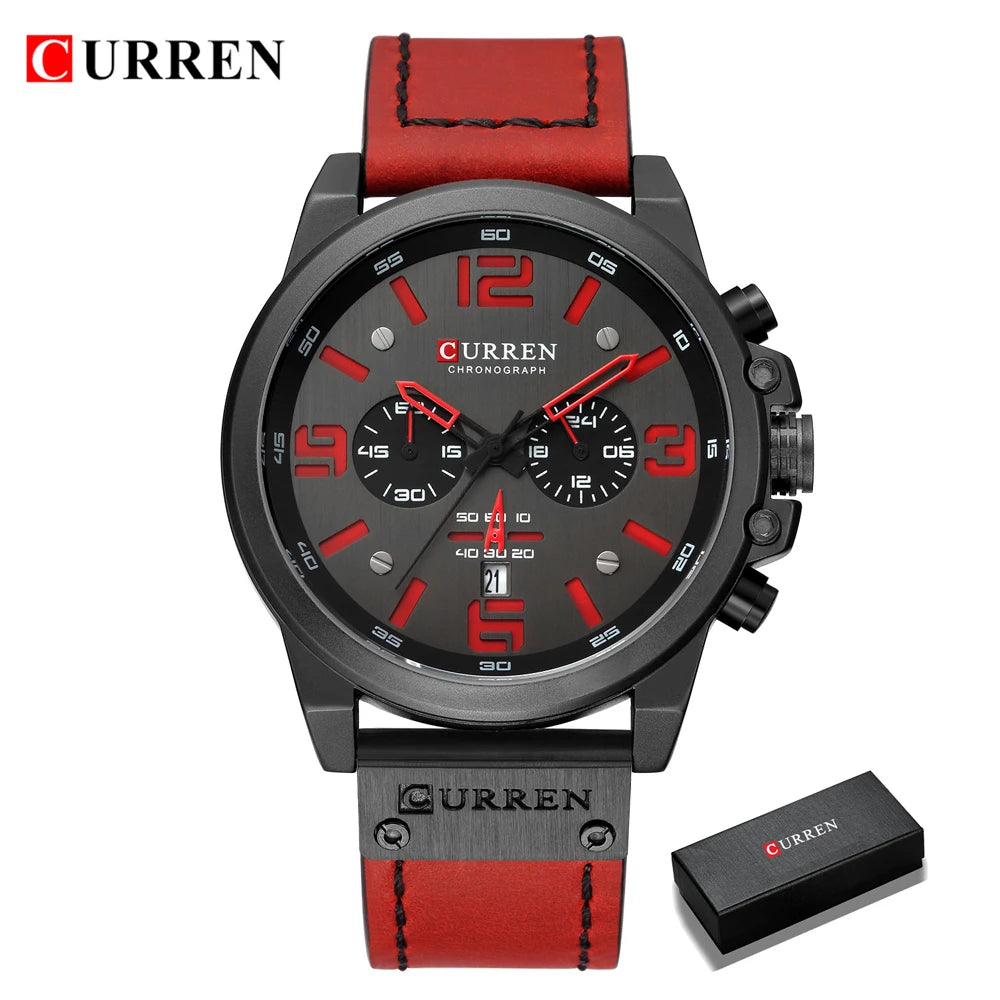 CURREN Fashion Casual Date Quartz Watches For Men Fashion Leather Sports Men's Wrsitwatch Chronograph Male Watch