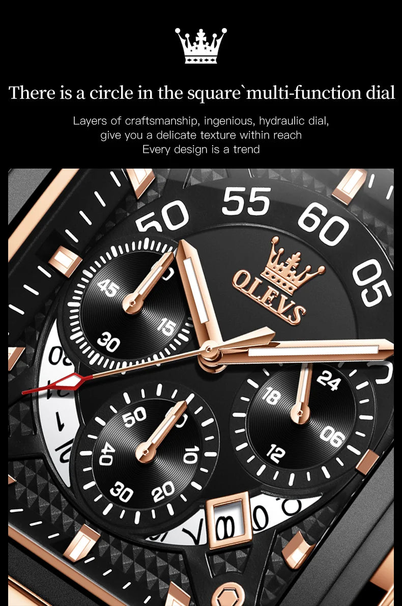 OLEVS Top Brand Male Watches Square Quartz Watch Watch For Men Waterproof Leather Strap Sport Clock Male Relogio Masculino