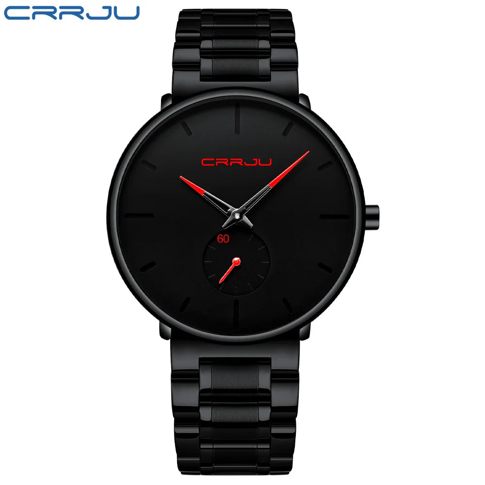CRRJU Mens Watches Stainless Steel Men's Wrist Watch Casual Luxury Waterproof Sport Watch for Men Quartz Watch Relogio Masculino
