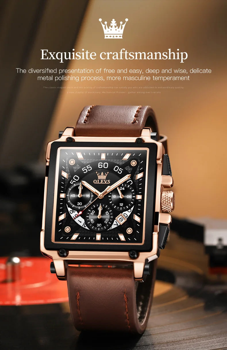 OLEVS Top Brand Male Watches Square Quartz Watch Watch For Men Waterproof Leather Strap Sport Clock Male Relogio Masculino
