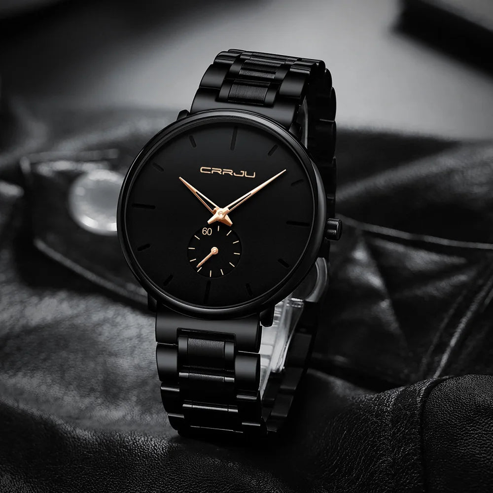CRRJU Mens Watches Stainless Steel Men's Wrist Watch Casual Luxury Waterproof Sport Watch for Men Quartz Watch Relogio Masculino