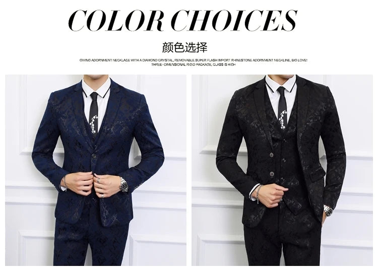 High-end Brand Suit Men Clothing Fashion Business Banquet Wedding Blazers Jacket with Vest and Pants Black / Blue Size 6XL