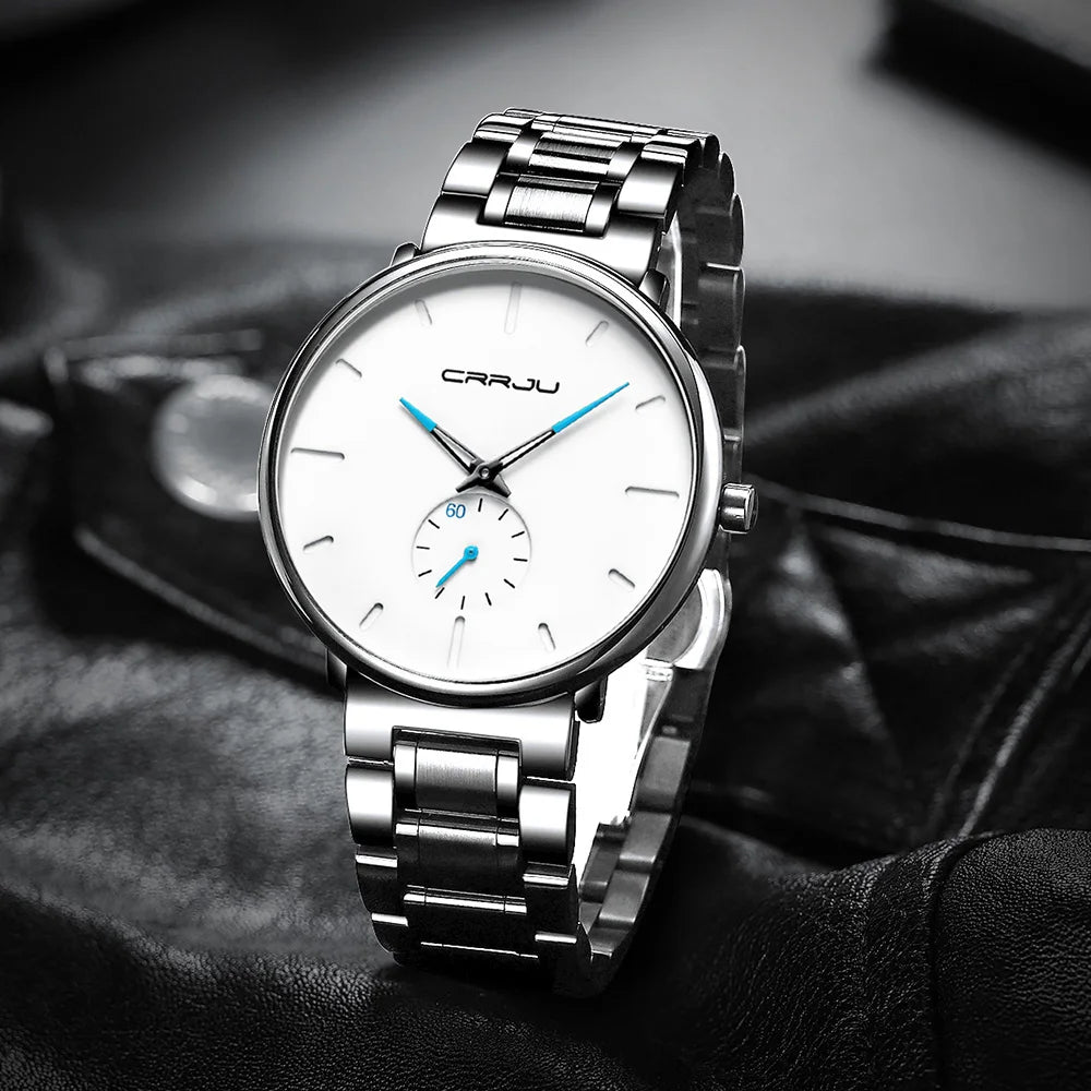 CRRJU Mens Watches Stainless Steel Men's Wrist Watch Casual Luxury Waterproof Sport Watch for Men Quartz Watch Relogio Masculino