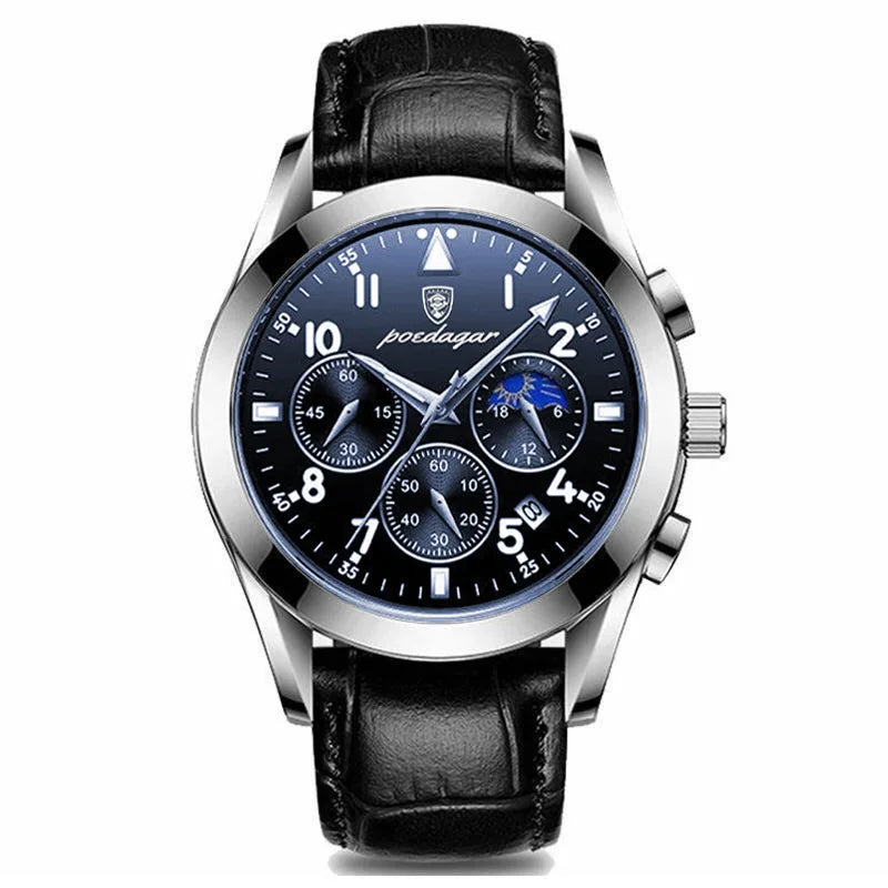 POEDAGAR Men Watch New Top Brand Luxury Waterproof Luminous Sport Wristwatch Quartz Military Genuine Leather Relogio Masculino
