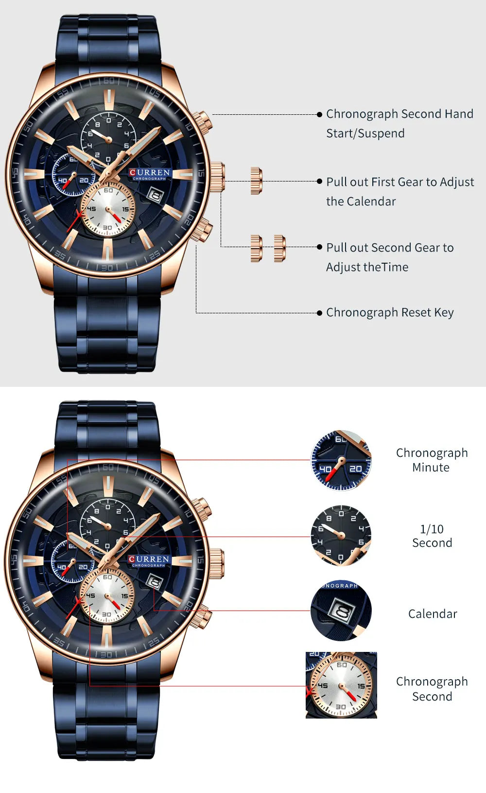 CURREN Man WristWatch Waterproof Chronograph Men Watch Military Top Brand Luxury Gold Stainless Steel Sport Date Male Clock 8362