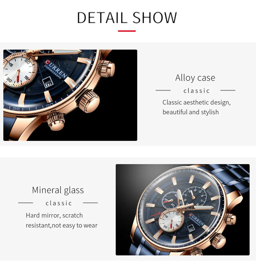 CURREN Man WristWatch Waterproof Chronograph Men Watch Military Top Brand Luxury Gold Stainless Steel Sport Date Male Clock 8362