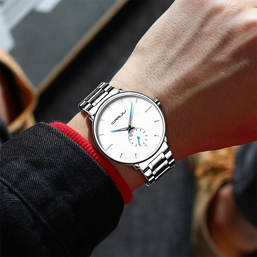 CRRJU Mens Watches Stainless Steel Men's Wrist Watch Casual Luxury Waterproof Sport Watch for Men Quartz Watch Relogio Masculino