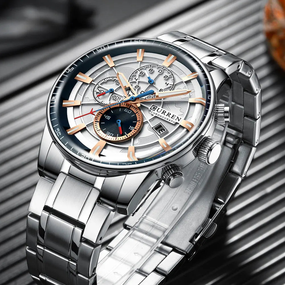 CURREN Man WristWatch Waterproof Chronograph Men Watch Military Top Brand Luxury Gold Stainless Steel Sport Date Male Clock 8362