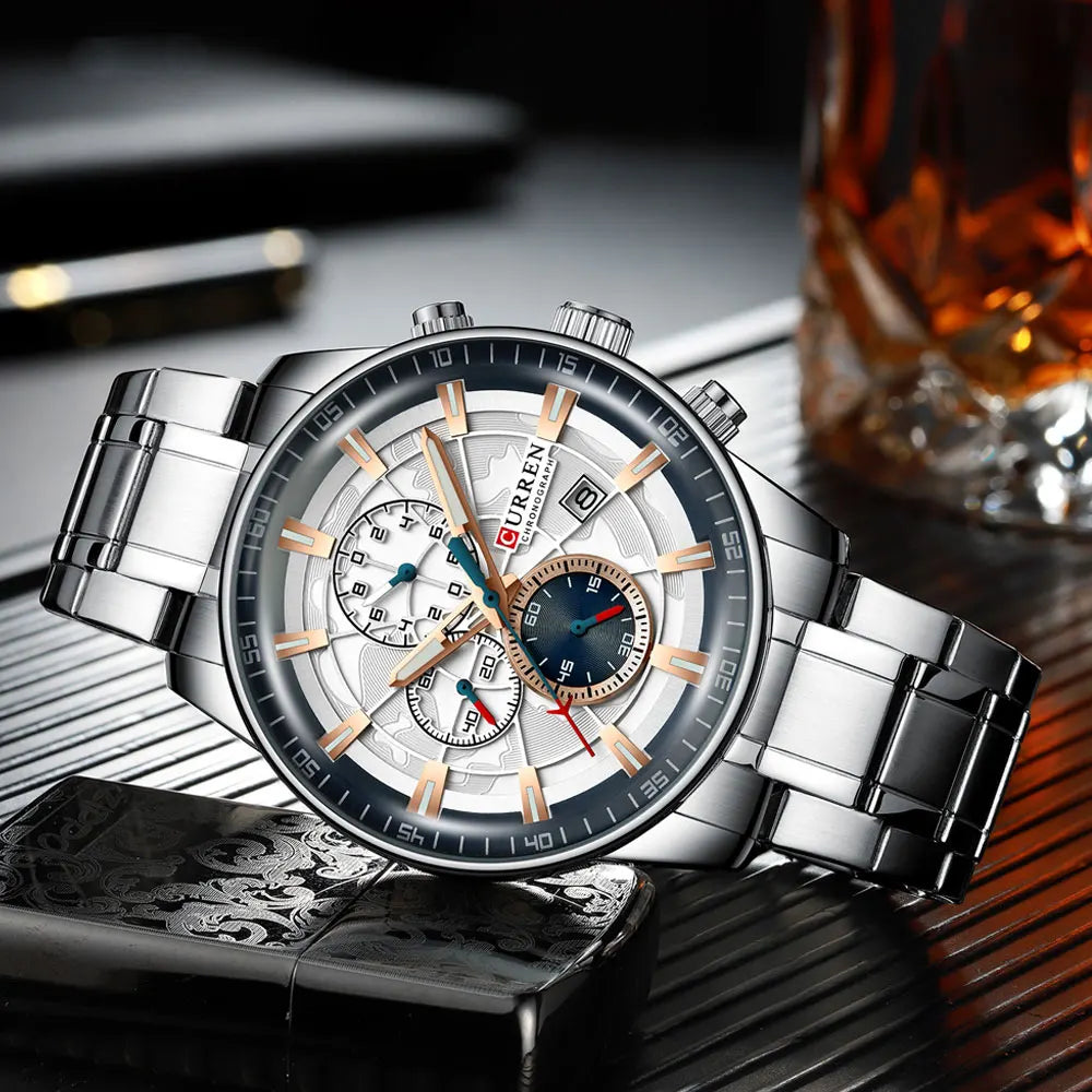CURREN Man WristWatch Waterproof Chronograph Men Watch Military Top Brand Luxury Gold Stainless Steel Sport Date Male Clock 8362