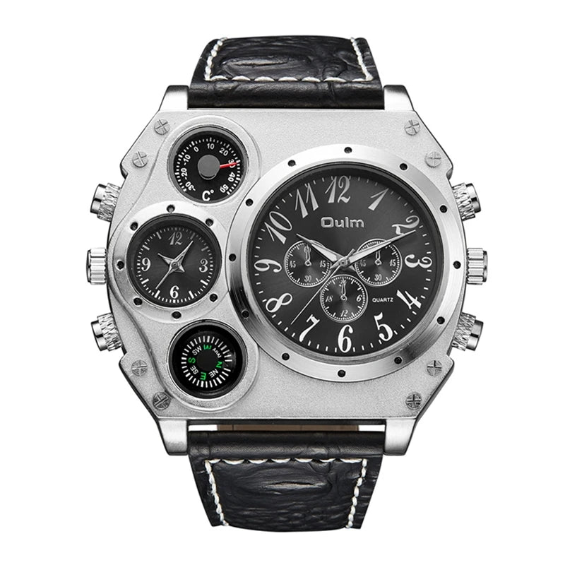OULM Watch Men Quartz Sport Leather Strap Watches Big Dial Military Wristwatch Mens Clock Compass Decoration reloj hombre 2023
