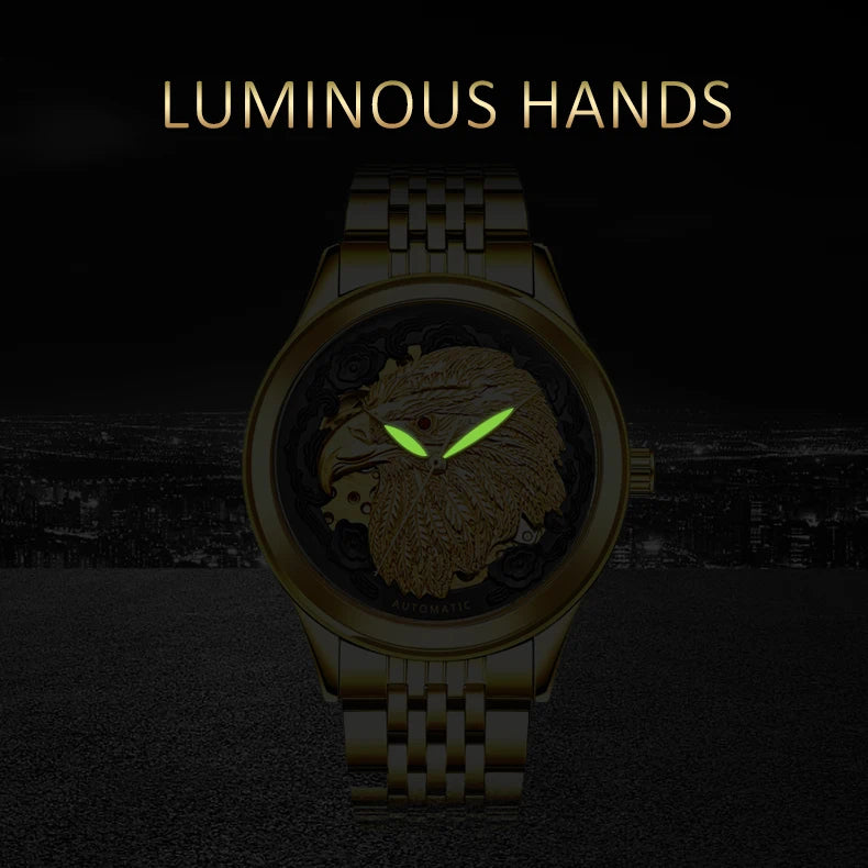 Carve Eagle Dial Men's Automatic Mechanical Watches Luxury Brand Full Stainless Steel Skeleton Watch Male Business Wristwatch