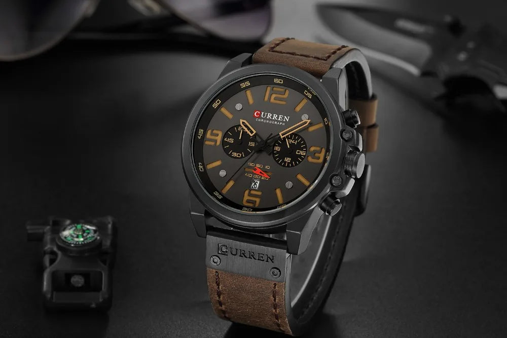 CURREN Fashion Casual Date Quartz Watches For Men Fashion Leather Sports Men's Wrsitwatch Chronograph Male Watch