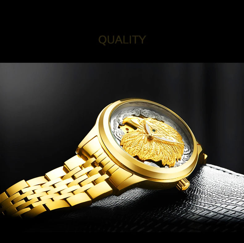 Carve Eagle Dial Men's Automatic Mechanical Watches Luxury Brand Full Stainless Steel Skeleton Watch Male Business Wristwatch