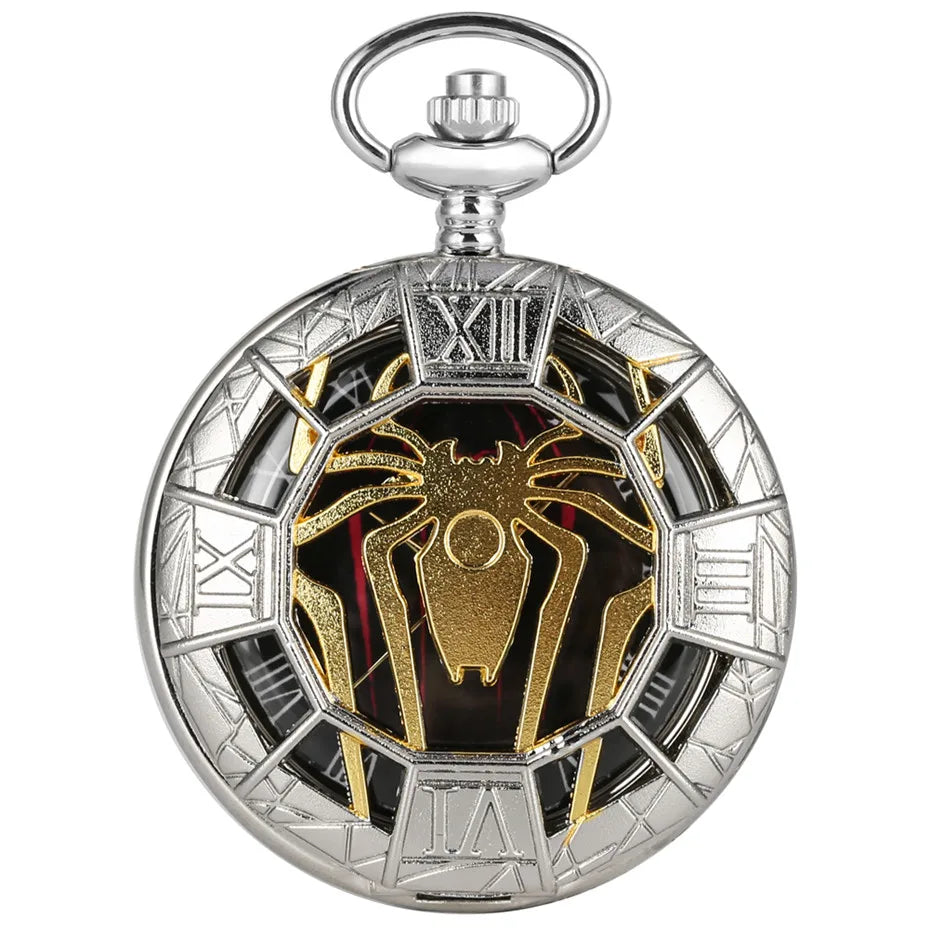 Gold Hollow Spider Design Quartz Pocket Watch Silver Half Hunter Pendant Necklace Clock Best Gifts Boys Men Women New 2019