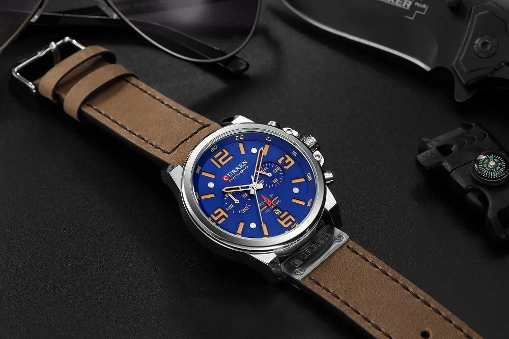 CURREN Fashion Casual Date Quartz Watches For Men Fashion Leather Sports Men's Wrsitwatch Chronograph Male Watch