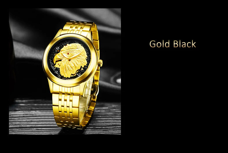 Carve Eagle Dial Men's Automatic Mechanical Watches Luxury Brand Full Stainless Steel Skeleton Watch Male Business Wristwatch