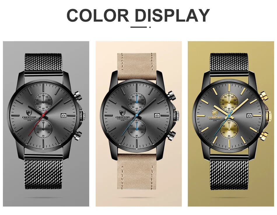 2021 Men Watch CHEETAH Brand Fashion Sports Quartz Watches Mens Leather Waterproof Chronograph Clock Business Relogio Masculino