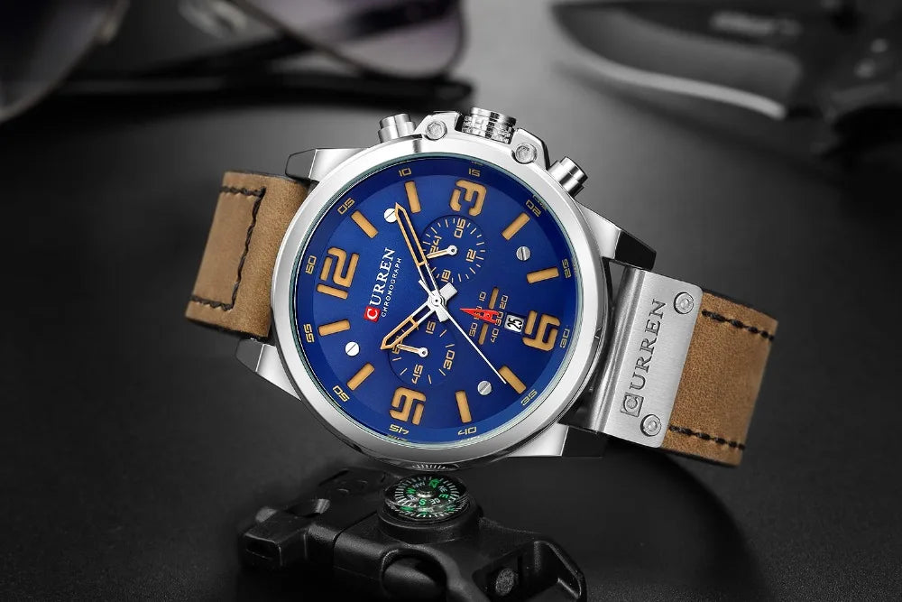 CURREN Fashion Casual Date Quartz Watches For Men Fashion Leather Sports Men's Wrsitwatch Chronograph Male Watch