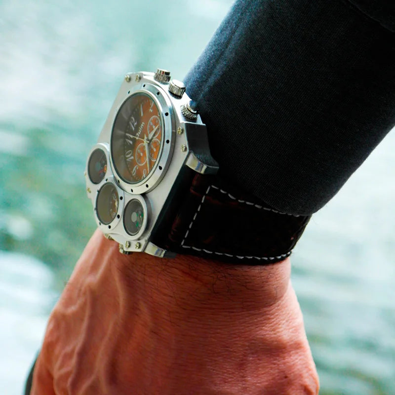 OULM Watch Men Quartz Sport Leather Strap Watches Big Dial Military Wristwatch Mens Clock Compass Decoration reloj hombre 2023