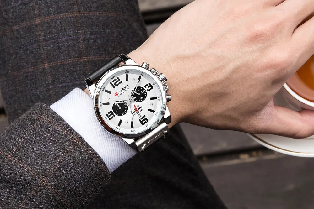 CURREN Fashion Casual Date Quartz Watches For Men Fashion Leather Sports Men's Wrsitwatch Chronograph Male Watch