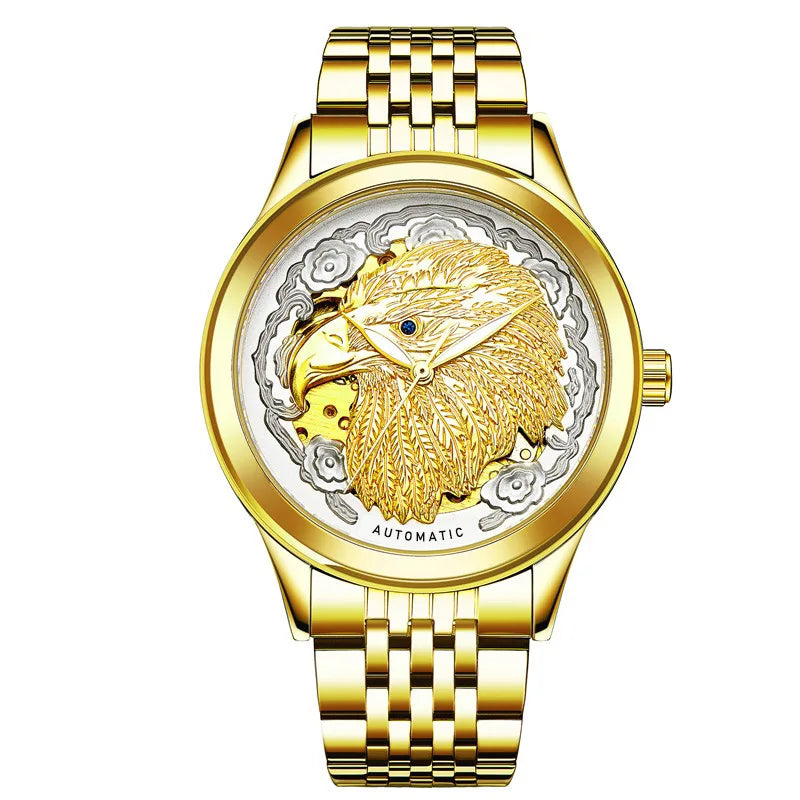 Carve Eagle Dial Men's Automatic Mechanical Watches Luxury Brand Full Stainless Steel Skeleton Watch Male Business Wristwatch