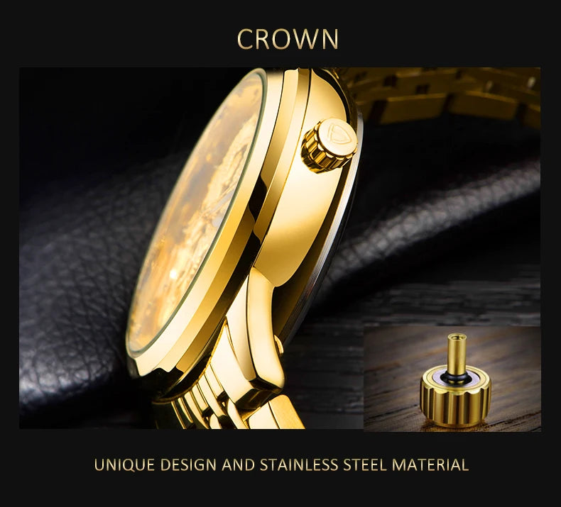 Carve Eagle Dial Men's Automatic Mechanical Watches Luxury Brand Full Stainless Steel Skeleton Watch Male Business Wristwatch