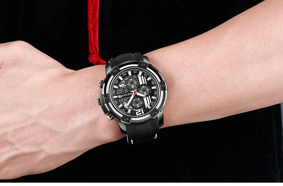Megir Men's Sports Quartz Watches Army Military Chronograph Wristwatch for Man Luminous Relogios Masculino Clock 2097 Black Red