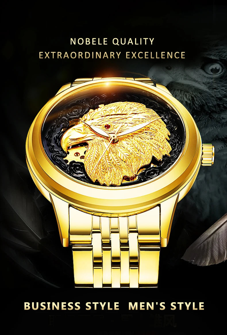 Carve Eagle Dial Men's Automatic Mechanical Watches Luxury Brand Full Stainless Steel Skeleton Watch Male Business Wristwatch