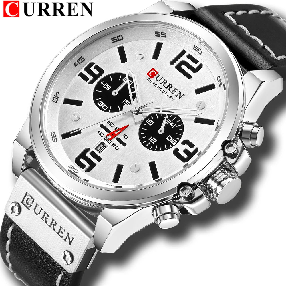 CURREN Fashion Casual Date Quartz Watches For Men Fashion Leather Sports Men's Wrsitwatch Chronograph Male Watch