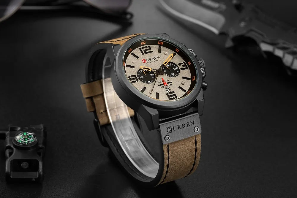 CURREN Fashion Casual Date Quartz Watches For Men Fashion Leather Sports Men's Wrsitwatch Chronograph Male Watch