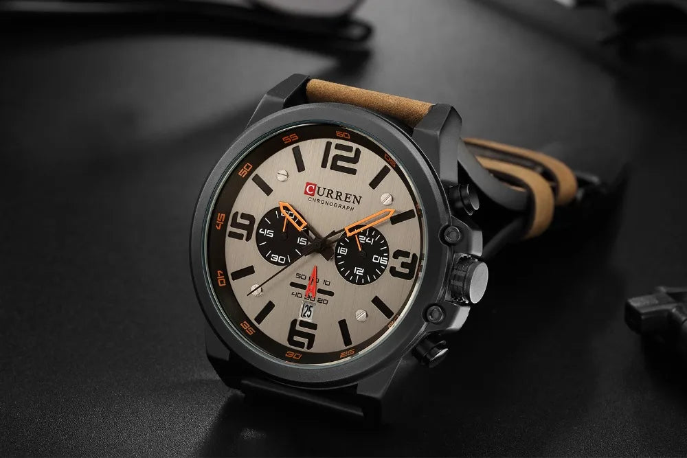 CURREN Fashion Casual Date Quartz Watches For Men Fashion Leather Sports Men's Wrsitwatch Chronograph Male Watch