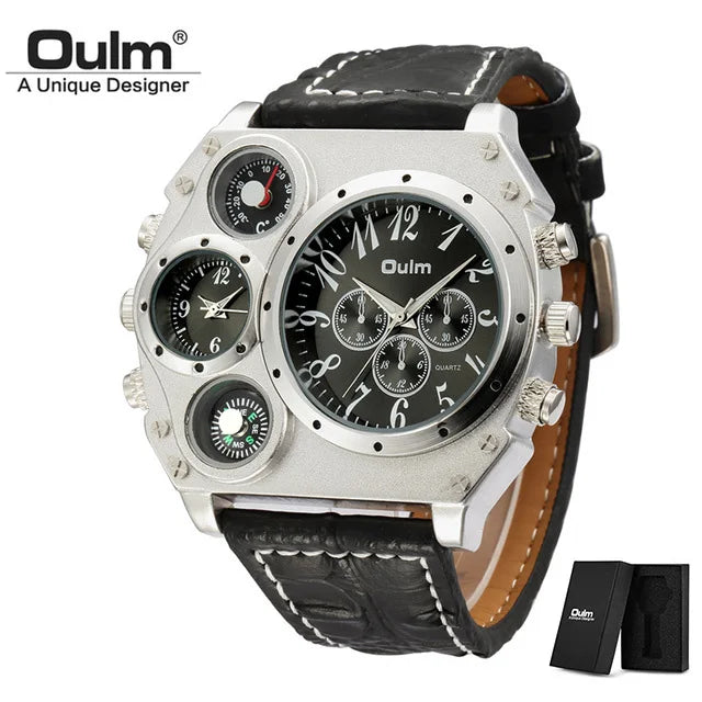 OULM Watch Men Quartz Sport Leather Strap Watches Big Dial Military Wristwatch Mens Clock Compass Decoration reloj hombre 2023