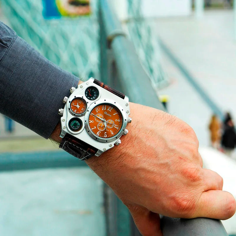 OULM Watch Men Quartz Sport Leather Strap Watches Big Dial Military Wristwatch Mens Clock Compass Decoration reloj hombre 2023
