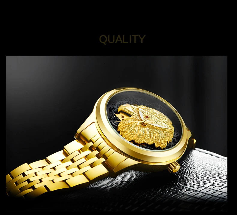 Carve Eagle Dial Men's Automatic Mechanical Watches Luxury Brand Full Stainless Steel Skeleton Watch Male Business Wristwatch