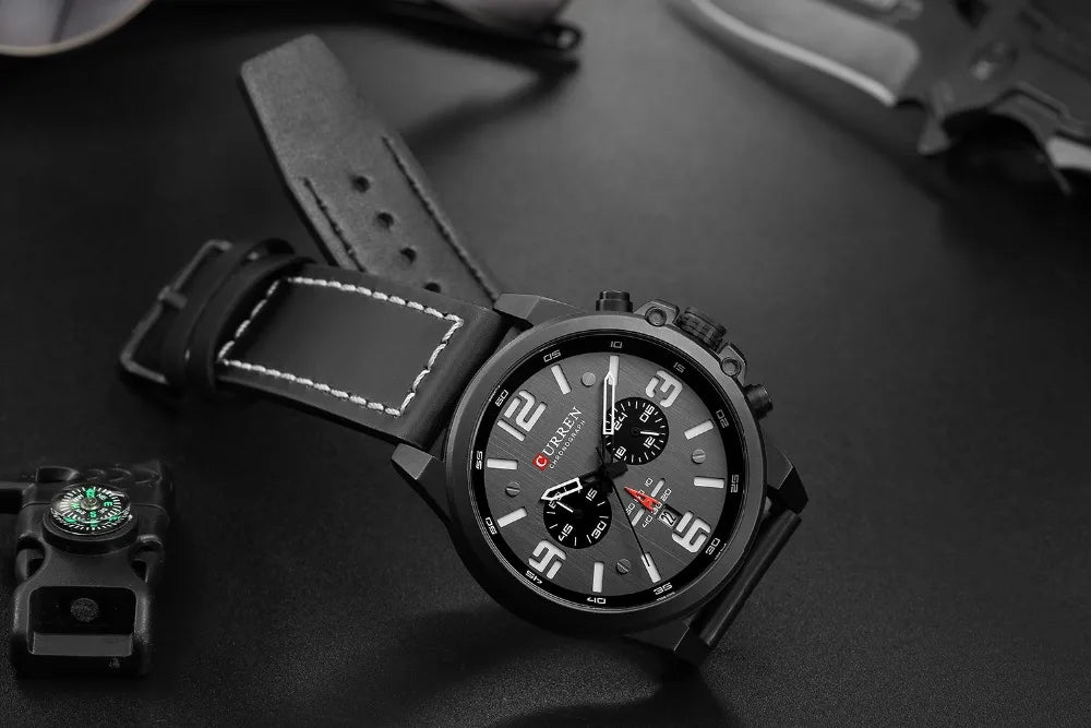 CURREN Fashion Casual Date Quartz Watches For Men Fashion Leather Sports Men's Wrsitwatch Chronograph Male Watch