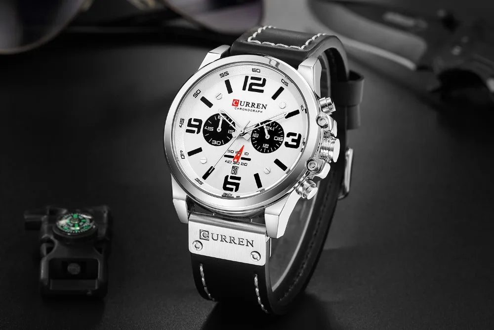 CURREN Fashion Casual Date Quartz Watches For Men Fashion Leather Sports Men's Wrsitwatch Chronograph Male Watch