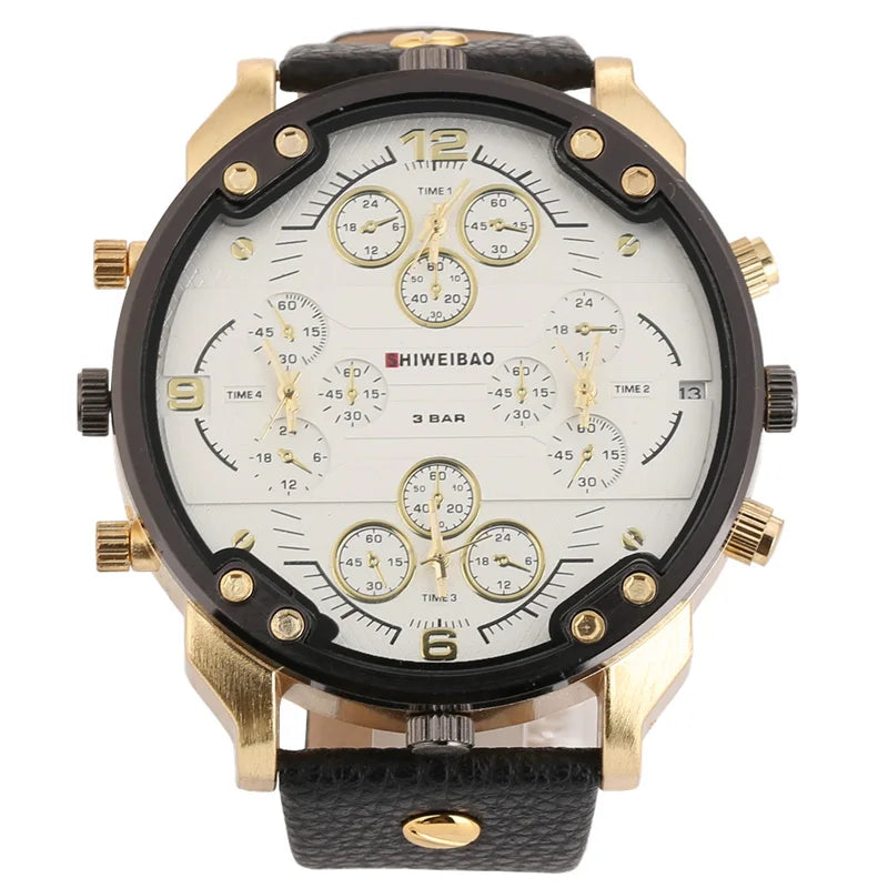 Shiweibao Cool Mens Watches Top Brand Luxury Quartz Watch For Men Four Time Zones Military Wristwatches Leather Relojes Hombre