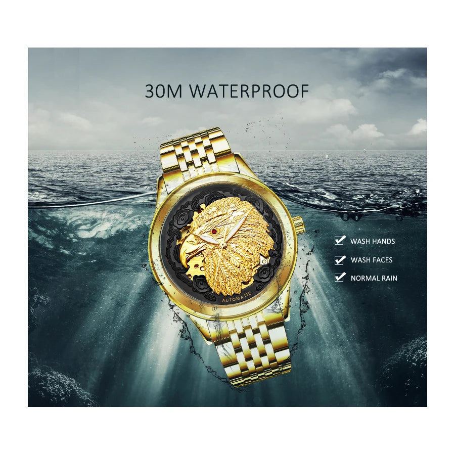 Carve Eagle Dial Men's Automatic Mechanical Watches Luxury Brand Full Stainless Steel Skeleton Watch Male Business Wristwatch
