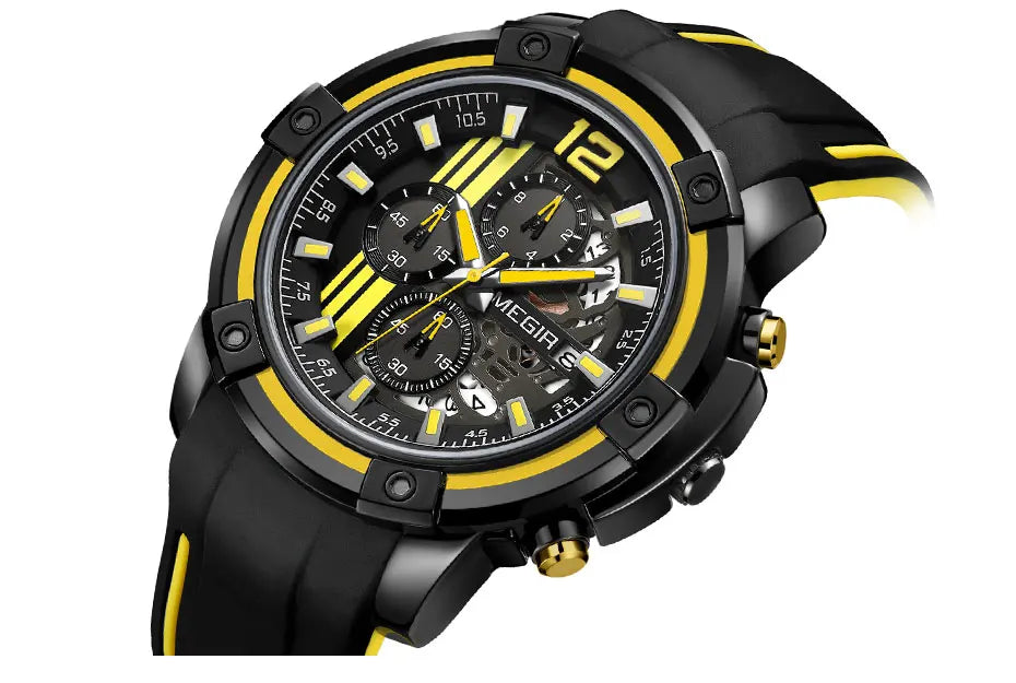 Megir Men's Sports Quartz Watches Army Military Chronograph Wristwatch for Man Luminous Relogios Masculino Clock 2097 Black Red