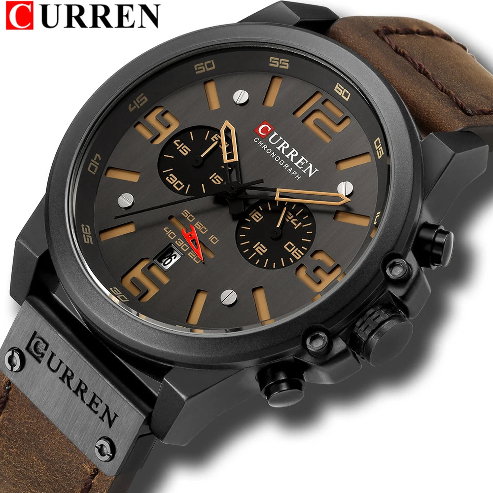 CURREN Fashion Casual Date Quartz Watches For Men Fashion Leather Sports Men's Wrsitwatch Chronograph Male Watch