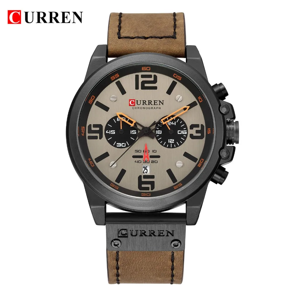 CURREN Fashion Casual Date Quartz Watches For Men Fashion Leather Sports Men's Wrsitwatch Chronograph Male Watch