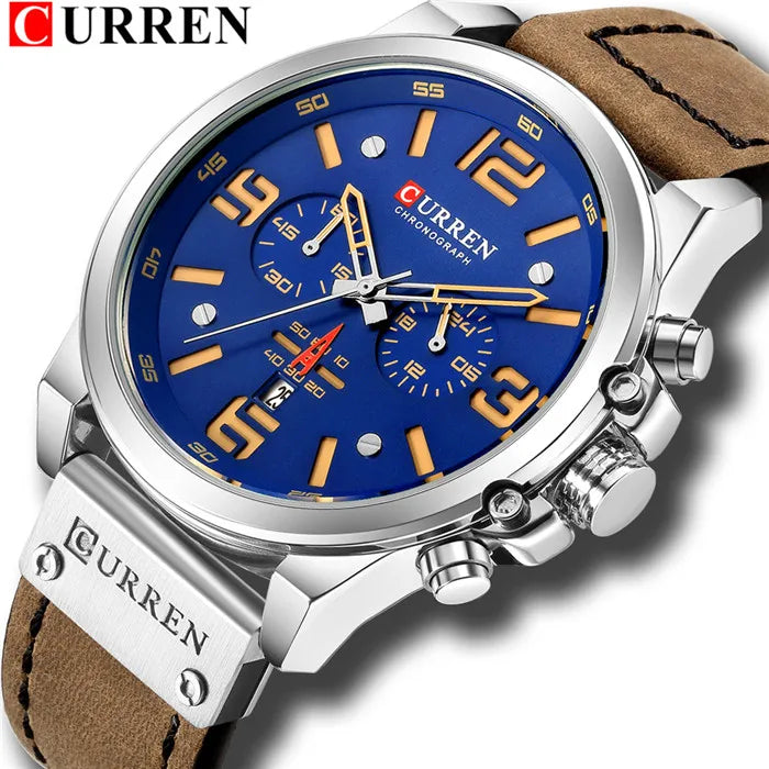 CURREN Fashion Casual Date Quartz Watches For Men Fashion Leather Sports Men's Wrsitwatch Chronograph Male Watch