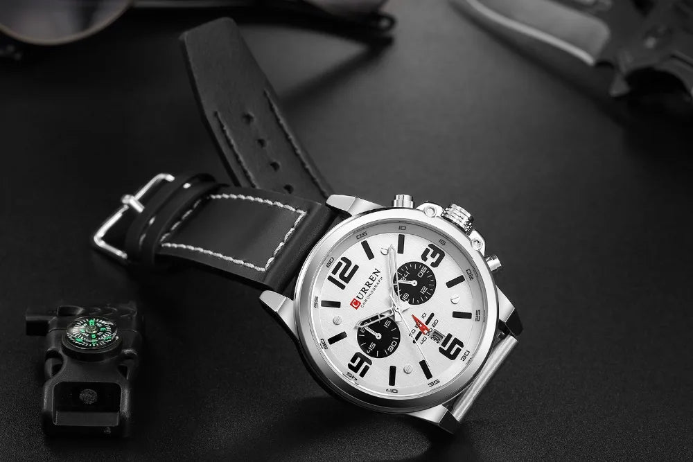 CURREN Fashion Casual Date Quartz Watches For Men Fashion Leather Sports Men's Wrsitwatch Chronograph Male Watch